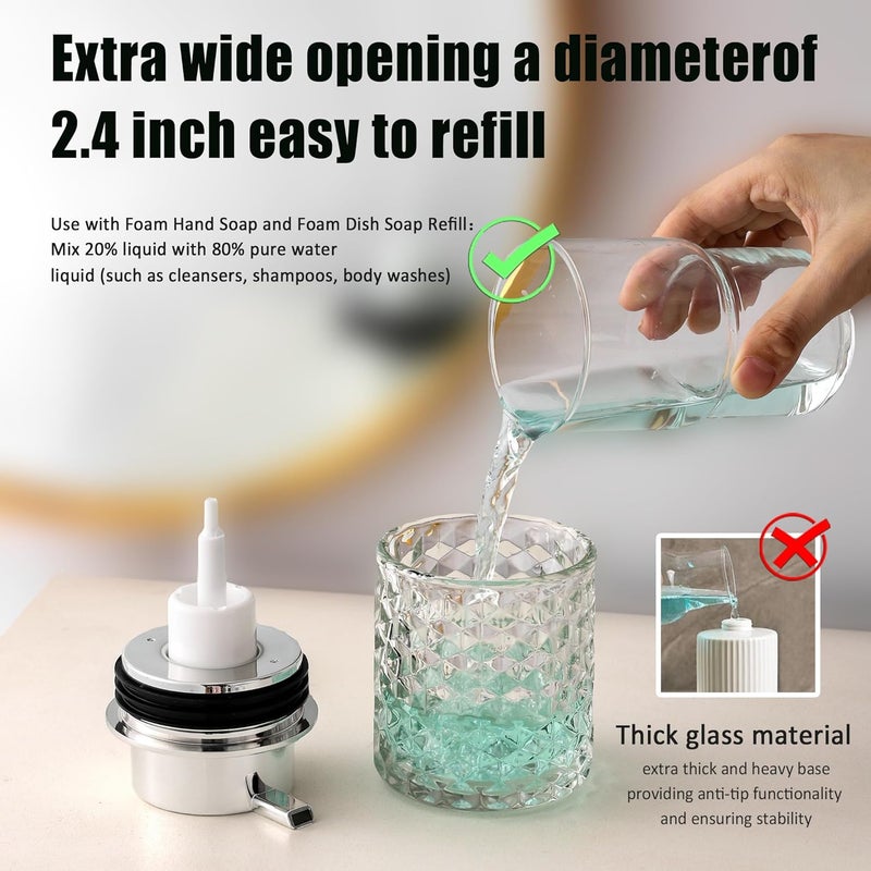 MALACHI Foaming Hand Soap Dispenser, Refillable Clear Glass Pump Bottles for Liquid or Lotion, Modern Foam Dispenser for Bathroom, Kitchen, Commercial - Image 5